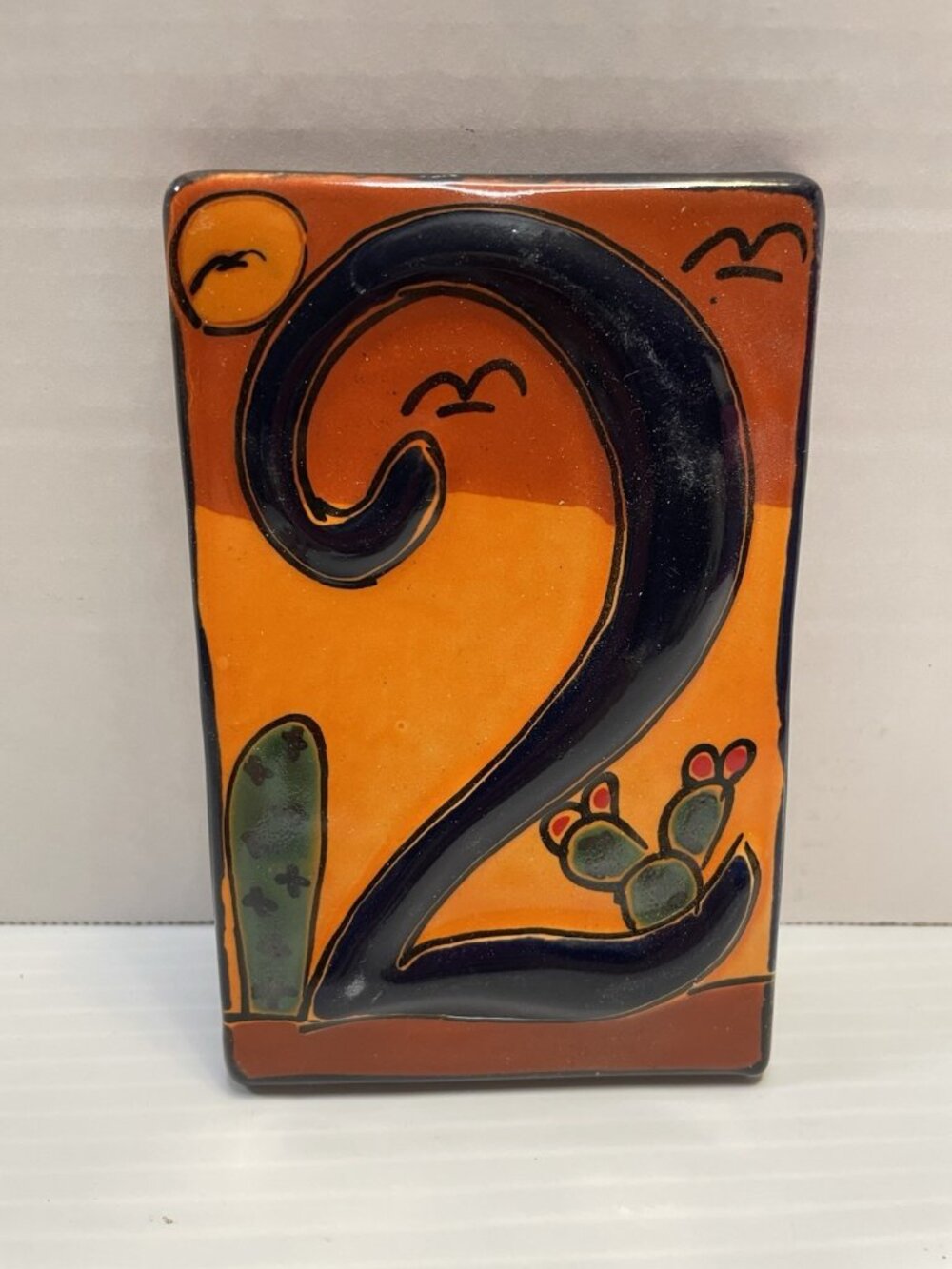 Mexican Talavera Desert Tile Address House Number Two 2 Hand Made Painted - NEW